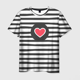 Мужская футболка 3D с принтом Сердце в полоску , 100% полиэфир | прямой крой, круглый вырез горловины, длина до линии бедер | black | lines | mochino | белый | москино | полоски | полосы | сердечко | сердце | черный
