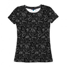 Женская футболка 3D с принтом Чёрно-белая хохлома , 100% полиэфир ( синтетическое хлопкоподобное полотно) | прямой крой, круглый вырез горловины, длина до линии бедер | 