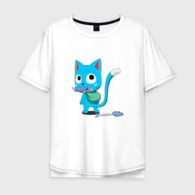 Мужская футболка хлопок Oversize с принтом Fairy Tail , 100% хлопок | свободный крой, круглый ворот, “спинка” длиннее передней части | anime | cat | fairy tail | happy | аниме | животные | кот | сёнэн | хвост феи | хэппи
