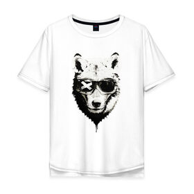 Мужская футболка хлопок Oversize с принтом wolf with glasses , 100% хлопок | свободный крой, круглый ворот, “спинка” длиннее передней части | wolf | волк | волк в очках | голова | животное | животное в очках | зверь. | мода | модное | очки | пес | собака | хипстер