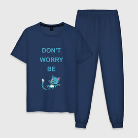 Мужская пижама хлопок с принтом Happy , 100% хлопок | брюки и футболка прямого кроя, без карманов, на брюках мягкая резинка на поясе и по низу штанин
 | Тематика изображения на принте: anime | cat | don