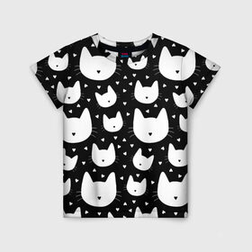 Детская футболка 3D с принтом Love Cats Pattern , 100% гипоаллергенный полиэфир | прямой крой, круглый вырез горловины, длина до линии бедер, чуть спущенное плечо, ткань немного тянется | белый | кот | котенок | котэ | котя | котята | кошка | любовь | мимими | паттерн | сердечки | сердце | силуэт | черный | я люблю кошек