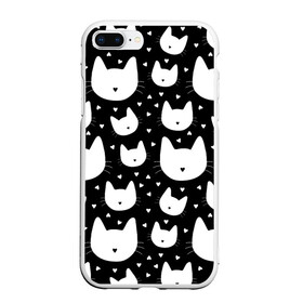 Чехол для iPhone 7Plus/8 Plus матовый с принтом Love Cats Pattern , Силикон | Область печати: задняя сторона чехла, без боковых панелей | белый | кот | котенок | котэ | котя | котята | кошка | любовь | мимими | паттерн | сердечки | сердце | силуэт | черный | я люблю кошек