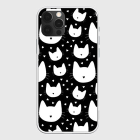 Чехол для iPhone 12 Pro с принтом Love Cats Pattern , силикон | область печати: задняя сторона чехла, без боковых панелей | белый | кот | котенок | котэ | котя | котята | кошка | любовь | мимими | паттерн | сердечки | сердце | силуэт | черный | я люблю кошек