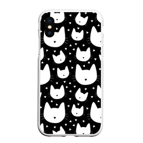 Чехол для iPhone XS Max матовый с принтом Love Cats Pattern , Силикон | Область печати: задняя сторона чехла, без боковых панелей | Тематика изображения на принте: белый | кот | котенок | котэ | котя | котята | кошка | любовь | мимими | паттерн | сердечки | сердце | силуэт | черный | я люблю кошек