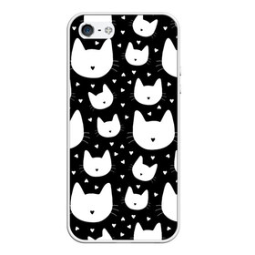 Чехол для iPhone 5/5S матовый с принтом Love Cats Pattern , Силикон | Область печати: задняя сторона чехла, без боковых панелей | белый | кот | котенок | котэ | котя | котята | кошка | любовь | мимими | паттерн | сердечки | сердце | силуэт | черный | я люблю кошек