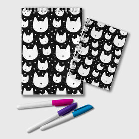 Блокнот с принтом Love Cats Pattern , 100% бумага | 48 листов, плотность листов — 60 г/м2, плотность картонной обложки — 250 г/м2. Листы скреплены удобной пружинной спиралью. Цвет линий — светло-серый
 | Тематика изображения на принте: белый | кот | котенок | котэ | котя | котята | кошка | любовь | мимими | паттерн | сердечки | сердце | силуэт | черный | я люблю кошек