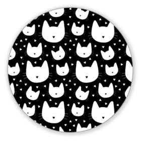 Коврик круглый с принтом Love Cats Pattern , резина и полиэстер | круглая форма, изображение наносится на всю лицевую часть | Тематика изображения на принте: белый | кот | котенок | котэ | котя | котята | кошка | любовь | мимими | паттерн | сердечки | сердце | силуэт | черный | я люблю кошек