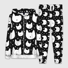 Женский костюм 3D с принтом Love Cats Pattern ,  |  | белый | кот | котенок | котэ | котя | котята | кошка | любовь | мимими | паттерн | сердечки | сердце | силуэт | черный | я люблю кошек