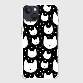 Чехол для iPhone 13 с принтом Love Cats Pattern ,  |  | белый | кот | котенок | котэ | котя | котята | кошка | любовь | мимими | паттерн | сердечки | сердце | силуэт | черный | я люблю кошек