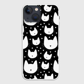 Чехол для iPhone 13 mini с принтом Love Cats Pattern ,  |  | белый | кот | котенок | котэ | котя | котята | кошка | любовь | мимими | паттерн | сердечки | сердце | силуэт | черный | я люблю кошек