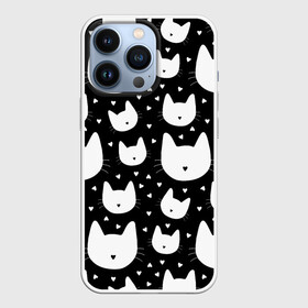 Чехол для iPhone 13 Pro с принтом Love Cats Pattern ,  |  | белый | кот | котенок | котэ | котя | котята | кошка | любовь | мимими | паттерн | сердечки | сердце | силуэт | черный | я люблю кошек