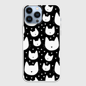 Чехол для iPhone 13 Pro Max с принтом Love Cats Pattern ,  |  | белый | кот | котенок | котэ | котя | котята | кошка | любовь | мимими | паттерн | сердечки | сердце | силуэт | черный | я люблю кошек
