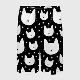 Детские спортивные шорты 3D с принтом Love Cats Pattern ,  100% полиэстер
 | пояс оформлен широкой мягкой резинкой, ткань тянется
 | Тематика изображения на принте: белый | кот | котенок | котэ | котя | котята | кошка | любовь | мимими | паттерн | сердечки | сердце | силуэт | черный | я люблю кошек