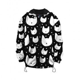 Детская куртка 3D с принтом Love Cats Pattern , 100% полиэстер | застежка — молния, подол и капюшон оформлены резинкой с фиксаторами, по бокам — два кармана без застежек, один потайной карман на груди, плотность верхнего слоя — 90 г/м2; плотность флисового подклада — 260 г/м2 | Тематика изображения на принте: белый | кот | котенок | котэ | котя | котята | кошка | любовь | мимими | паттерн | сердечки | сердце | силуэт | черный | я люблю кошек