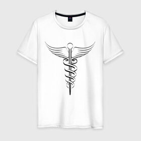 Мужская футболка хлопок с принтом Кадуцей Black , 100% хлопок | прямой крой, круглый вырез горловины, длина до линии бедер, слегка спущенное плечо. | врач | доктор | женская | кадуцей | купить | лонгслив | майка | медик | медицина | мужская | подарок | символ | сувениры | толстовка | футболка