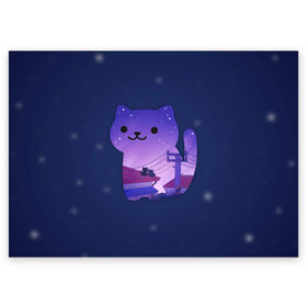 Поздравительная открытка с принтом Ночной Котик , 100% бумага | плотность бумаги 280 г/м2, матовая, на обратной стороне линовка и место для марки
 | cat | cats | kitten | kitty | night | pussy | sky | space | star | stars | звезда | звезды | космос | кот | котенок | котик | котики | коты | котята | кошка | кошки | небо | ночное | ночь