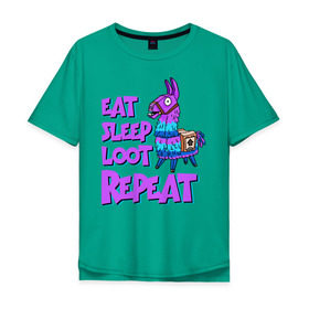 Мужская футболка хлопок Oversize с принтом Eat, Sleep, Loot, Repeat , 100% хлопок | свободный крой, круглый ворот, “спинка” длиннее передней части | fortnite | fortnite battle royale | lama | лама | фортнайт