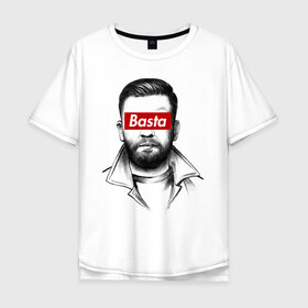 Мужская футболка хлопок Oversize с принтом Basta , 100% хлопок | свободный крой, круглый ворот, “спинка” длиннее передней части | gazgolder | баста | газголдер | сансара