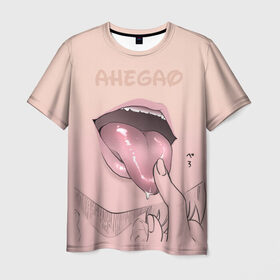 Мужская футболка 3D с принтом Yummy , 100% полиэфир | прямой крой, круглый вырез горловины, длина до линии бедер | ahegao | kawaii | lips | o face | аниме | ахегао