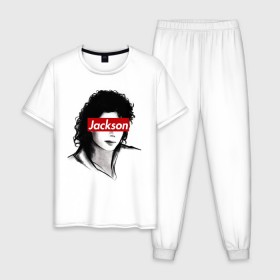 Мужская пижама хлопок с принтом Michael Jackson , 100% хлопок | брюки и футболка прямого кроя, без карманов, на брюках мягкая резинка на поясе и по низу штанин
 | jackson | michael | джексон | майкл