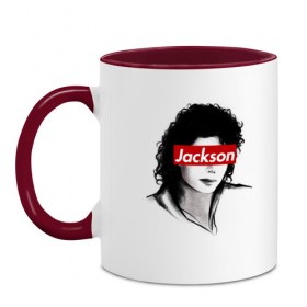 Кружка двухцветная с принтом Michael Jackson , керамика | объем — 330 мл, диаметр — 80 мм. Цветная ручка и кайма сверху, в некоторых цветах — вся внутренняя часть | jackson | michael | джексон | майкл
