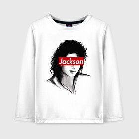 Детский лонгслив хлопок с принтом Michael Jackson , 100% хлопок | круглый вырез горловины, полуприлегающий силуэт, длина до линии бедер | Тематика изображения на принте: jackson | michael | джексон | майкл