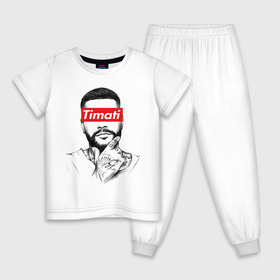Детская пижама хлопок с принтом Timati , 100% хлопок |  брюки и футболка прямого кроя, без карманов, на брюках мягкая резинка на поясе и по низу штанин
 | black star | rap | блек стар | мафия | олимп | рэп