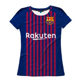 Женская футболка 3D с принтом Suarez home 18-19 , 100% полиэфир ( синтетическое хлопкоподобное полотно) | прямой крой, круглый вырез горловины, длина до линии бедер | barcelona | champions | laliga | league | luis | spain | suarez | барселона | испания | лига | луис | суарес | чемпионов