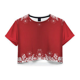 Женская футболка 3D укороченная с принтом Новогоднее чудо , 100% полиэстер | круглая горловина, длина футболки до линии талии, рукава с отворотами | 