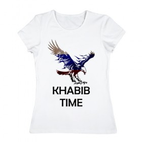 Женская футболка хлопок с принтом Khabib time , 100% хлопок | прямой крой, круглый вырез горловины, длина до линии бедер, слегка спущенное плечо | 
