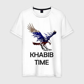 Мужская футболка хлопок с принтом Khabib time , 100% хлопок | прямой крой, круглый вырез горловины, длина до линии бедер, слегка спущенное плечо. | 