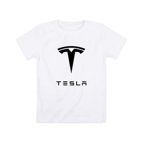 Детская футболка хлопок с принтом TESLA , 100% хлопок | круглый вырез горловины, полуприлегающий силуэт, длина до линии бедер | brand | car | elon mask | tesla | авто | бренд | илон | илон маск | маск | машина | тесла | электрокар
