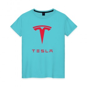 Женская футболка хлопок с принтом TESLA , 100% хлопок | прямой крой, круглый вырез горловины, длина до линии бедер, слегка спущенное плечо | brand | car | elon mask | tesla | авто | бренд | илон | илон маск | маск | машина | тесла | электрокар