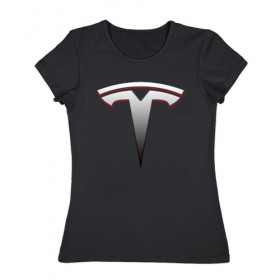 Женская футболка хлопок с принтом TESLA , 100% хлопок | прямой крой, круглый вырез горловины, длина до линии бедер, слегка спущенное плечо | 