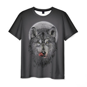 Мужская футболка 3D с принтом Волк Облизывается , 100% полиэфир | прямой крой, круглый вырез горловины, длина до линии бедер | forest | grey | moon | werewolf | werewolfs | white | wolf | wolfs | белый | волк | волки | волчата | волченок | волчица | волчицы | лес | луна | оборотень | оборотни | серый | язык