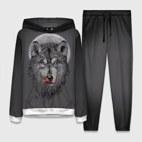 Женский костюм 3D (с толстовкой) с принтом Волк Облизывается ,  |  | forest | grey | moon | werewolf | werewolfs | white | wolf | wolfs | белый | волк | волки | волчата | волченок | волчица | волчицы | лес | луна | оборотень | оборотни | серый | язык