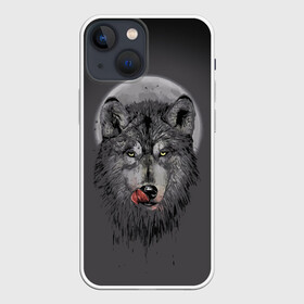 Чехол для iPhone 13 mini с принтом Волк Облизывается ,  |  | forest | grey | moon | werewolf | werewolfs | white | wolf | wolfs | белый | волк | волки | волчата | волченок | волчица | волчицы | лес | луна | оборотень | оборотни | серый | язык