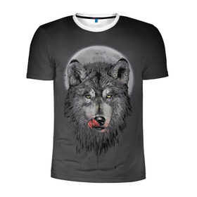 Мужская футболка 3D спортивная с принтом Волк Облизывается , 100% полиэстер с улучшенными характеристиками | приталенный силуэт, круглая горловина, широкие плечи, сужается к линии бедра | forest | grey | moon | werewolf | werewolfs | white | wolf | wolfs | белый | волк | волки | волчата | волченок | волчица | волчицы | лес | луна | оборотень | оборотни | серый | язык