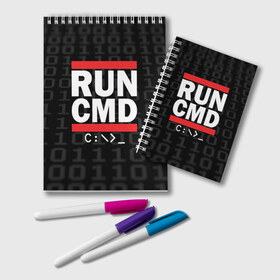 Блокнот с принтом RUN CMD , 100% бумага | 48 листов, плотность листов — 60 г/м2, плотность картонной обложки — 250 г/м2. Листы скреплены удобной пружинной спиралью. Цвет линий — светло-серый
 | Тематика изображения на принте: admin | administrator | calm | cmd | code | coder | coding | dmc | engineer | job | keep | programmer | run | администратор | айти | инженер | код | кодинг | программа | программист | профессия | сисадмин