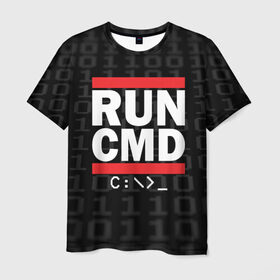 Мужская футболка 3D с принтом RUN CMD , 100% полиэфир | прямой крой, круглый вырез горловины, длина до линии бедер | admin | administrator | calm | cmd | code | coder | coding | dmc | engineer | job | keep | programmer | run | администратор | айти | инженер | код | кодинг | программа | программист | профессия | сисадмин