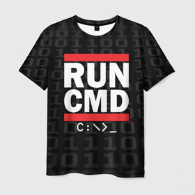 Мужская футболка 3D с принтом RUN CMD , 100% полиэфир | прямой крой, круглый вырез горловины, длина до линии бедер | Тематика изображения на принте: admin | administrator | calm | cmd | code | coder | coding | dmc | engineer | job | keep | programmer | run | администратор | айти | инженер | код | кодинг | программа | программист | профессия | сисадмин