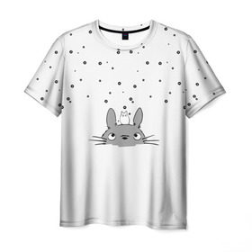 Мужская футболка 3D с принтом Totoro The Rain , 100% полиэфир | прямой крой, круглый вырез горловины, длина до линии бедер | Тематика изображения на принте: аниме | дождь | тоторо