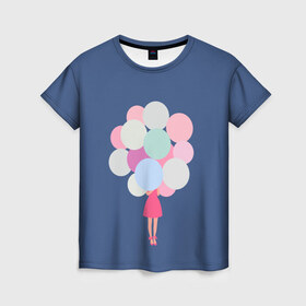 Женская футболка 3D с принтом Девочка с шариками , 100% полиэфир ( синтетическое хлопкоподобное полотно) | прямой крой, круглый вырез горловины, длина до линии бедер | девочка | девочка с шариками | день рождения | шарики