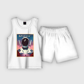 Детская пижама с шортами хлопок с принтом SpaceX ,  |  | dragon | elon reeve musk | falcon | falcon heavy | mars | nasa | paypal | solarcity | spacex | tesla | tess | астрономия | илон маск | космос | марс | наука | плакат | ретро
