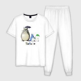 Мужская пижама хлопок с принтом Totoro , 100% хлопок | брюки и футболка прямого кроя, без карманов, на брюках мягкая резинка на поясе и по низу штанин
 | Тематика изображения на принте: anime | totoro | анимэ | тоторо | черные чернушки