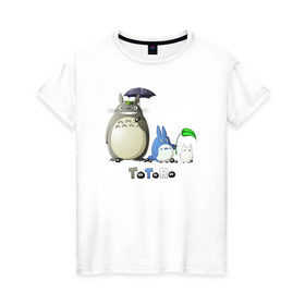 Женская футболка хлопок с принтом Totoro , 100% хлопок | прямой крой, круглый вырез горловины, длина до линии бедер, слегка спущенное плечо | anime | totoro | анимэ | тоторо | черные чернушки