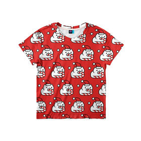 Детская футболка 3D с принтом Новогодние Милые Котики , 100% гипоаллергенный полиэфир | прямой крой, круглый вырез горловины, длина до линии бедер, чуть спущенное плечо, ткань немного тянется | дед мороз | кот | котенок | котик | котэ | красный | новый год | паттерн | подарок | рождество | снежинка