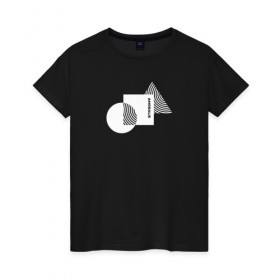 Женская футболка хлопок с принтом Геометрический контраст , 100% хлопок | прямой крой, круглый вырез горловины, длина до линии бедер, слегка спущенное плечо | 
