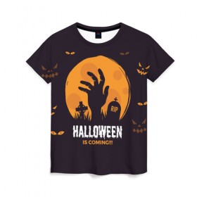 Женская футболка 3D с принтом Happy Halloween , 100% полиэфир ( синтетическое хлопкоподобное полотно) | прямой крой, круглый вырез горловины, длина до линии бедер | 